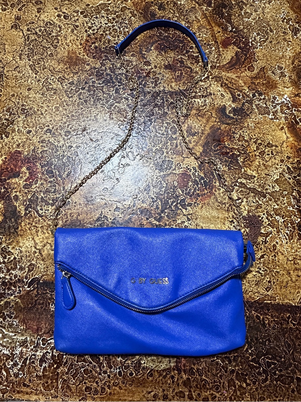 G by Guess Royal Blue Fold-Over Chain Clutch